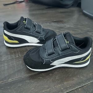 Puma Kids Black, White, and Yellow Sneakers